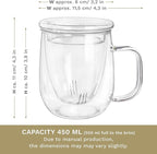 Creano Tea Glass 450 ml – Large Tea Cup with Strainer and Glass Lid – An ideal Tea Maker