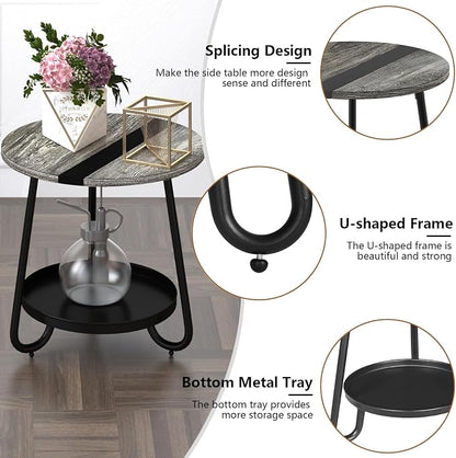 2 Tier Coffee Table in Living Room, Industrial Style Round Coffee Table - Image 7