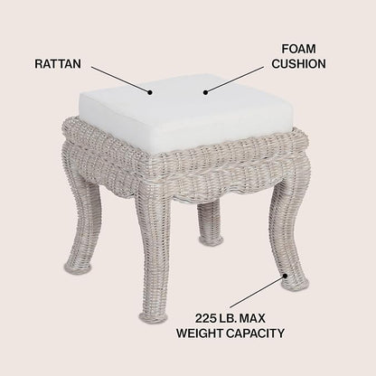 JONATHAN Y Rowan 18.5" Gray White Wash Woven Rattan Vanity Stool - Image 4