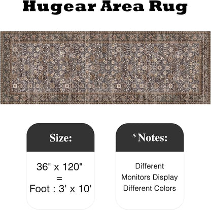 3x10 Brown Blue Vintage Floral Washable Runner Rug - Image 2