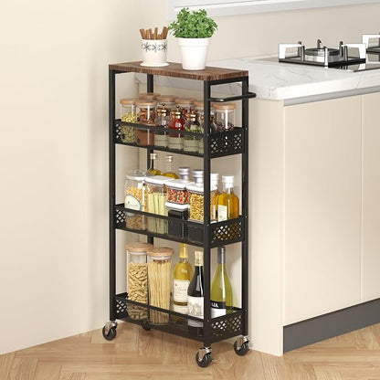 XYZLVSI Slim Storage Cart 4 Tier Narrow Kitchen Rolling Cart on Wheels - Image 8