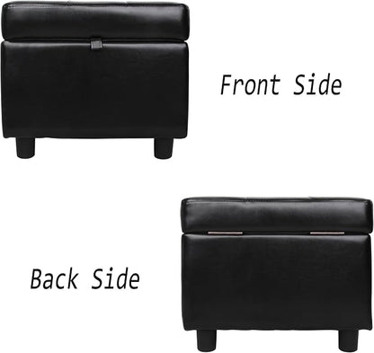H&B Luxuries Tufted Leather Square Flip Top Storage Ottoman Cube Foot Rest - Image 9