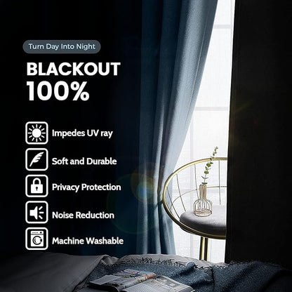 SimpleHome Stone Blue 100% Blackout Curtains Room Darkening Living Room 84L | - Image 3