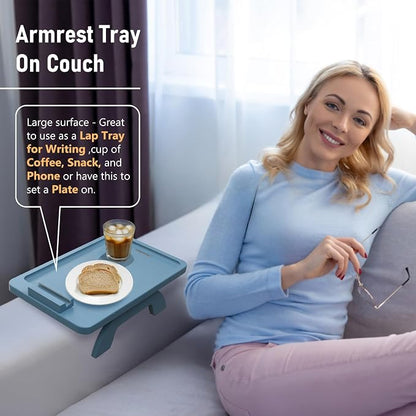 SINWANT Couch Arm Table, Bamboo Sofa Clip on Tray Tables, Sofa Armrest Tray - Image 2