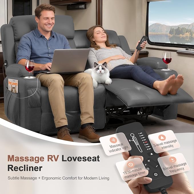 Power Loveseat Recliner with 2-Point Graphene Heat & Massage, Under-Seat - Image 4