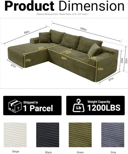 108" Cloud Sectional Couch, Modern Modular Sectional Sofa - Image 2