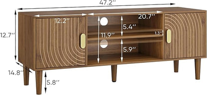 Smuxee Walnut TV Stand with Line Groove Design, 47.2" Mid Century Modern TV - Image 7