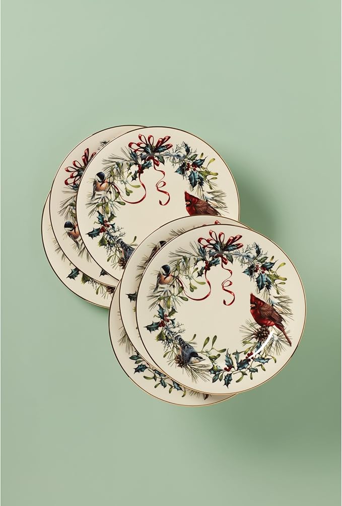 Lenox 835220 Winter Greetings 6-Piece Salad Plates, Christmas Dinnerware Set, Holiday Hosting