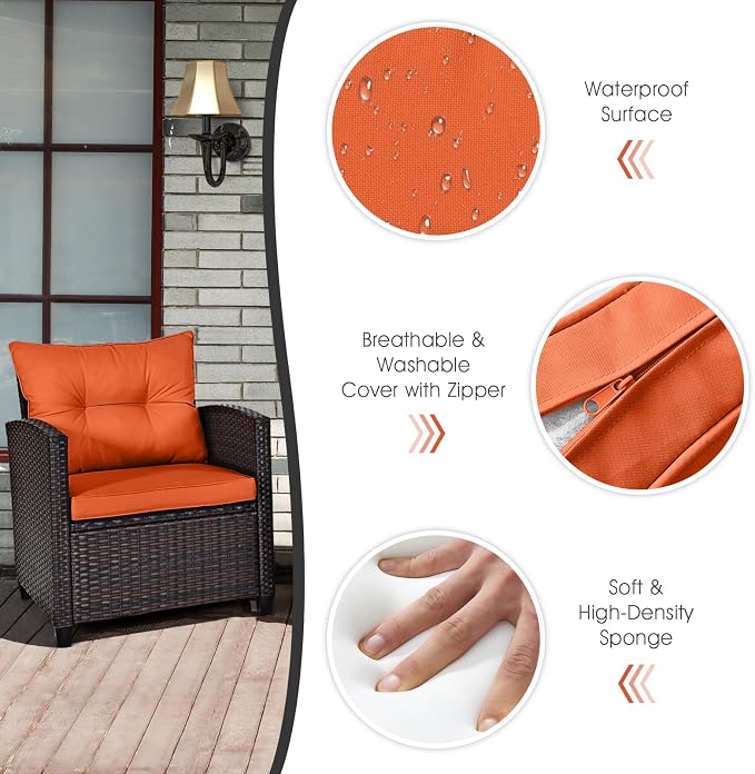 COSTWAY 3PCS Patio Furniture Set, PE Rattan Wicker Sofa w/Washable Cushion and - Image 6
