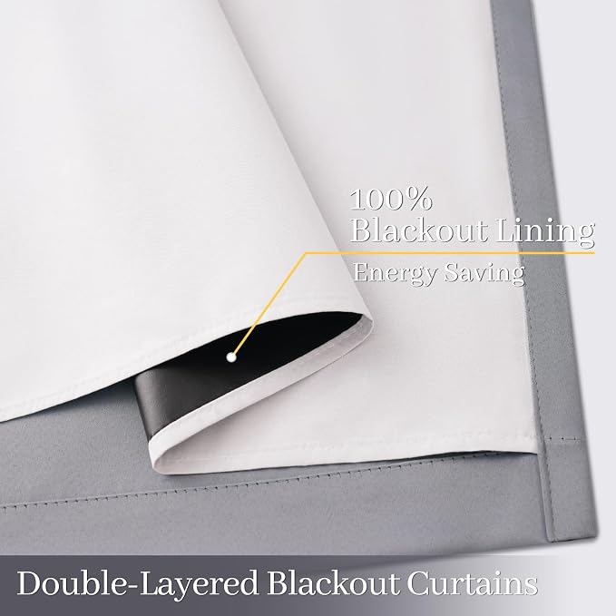 Yakamok Grey 100% Blackout Curtain Panels 72 inches, 2 Panels | Blackout - Image 4