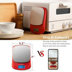 NUTRI FIT Ultra Slim Food Scale Digital Kitchen 1g Increment Measure in lb oz ml High Precision Weight in Grams and oz for Coffee Making, Meal Prep - Red/Stainless Steel
