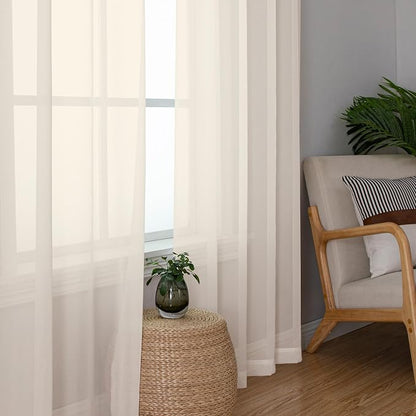 Chyhomenyc Cream Sheer Curtains 84 Inches Long 2 Panels | Light Filtering - Image 4