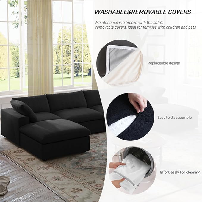 Cloud Modular Sectional Sofa Couch, 120.45" V Shaped Convertible Couches - Image 4
