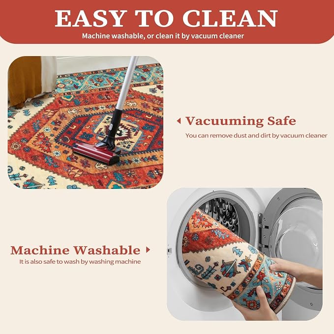 SERISSA 5x7 Washable Non Slip Boho Area Rug - Image 2