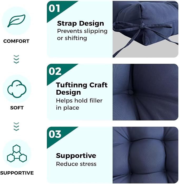 Set of 2 Patio Seat Cushions 19X19in Square Wicker Seat Pads Waterproof Rocking - Image 5