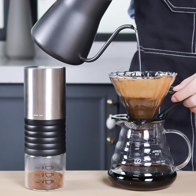 SOTECH Outdoor Coffee Hand Brewing Set Easy Operate Portable Travel Bag With Electric Grinder Hand Brewing Pot 850Ml For Outdoor Camping Rv Hiking Picnic (Coffee Set For 2 Cups)