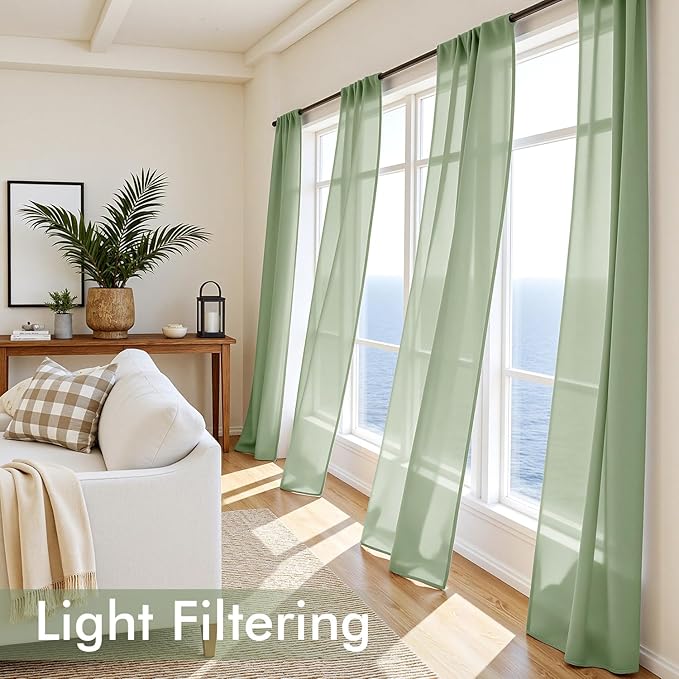 MIULEE Sage Green Sheer Curtains 108 Inches Long 4 Panels 42 x 108 Inches | - Image 4
