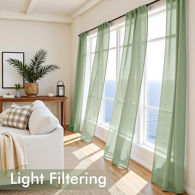 MIULEE Sage Green Sheer Curtains 72 Inches Long 4 Panels 42 x 72 Inches | Light - Image 4