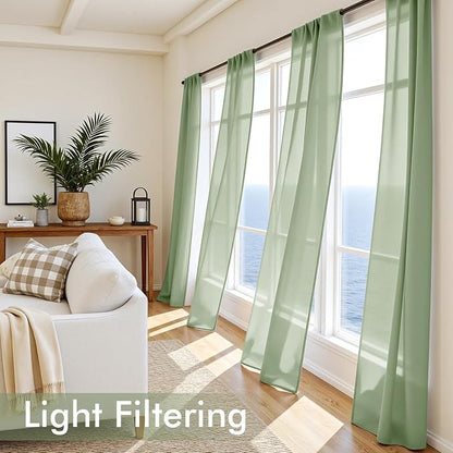 MIULEE Sage Green Sheer Curtains 96 Inches Long 4 Panels 54 x 96 Inches | Light - Image 4