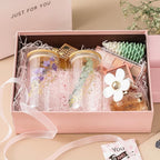 NETANY 2 Pack Glass Cups with Bamboo Lids and Straws 16 oz, Gifts for Women, Drinking glasses set, Iced Coffee, Tea Cup, Cute Aesthetics Tumbler Cup, Mothers Day, Birthday Gifts for Her Mom