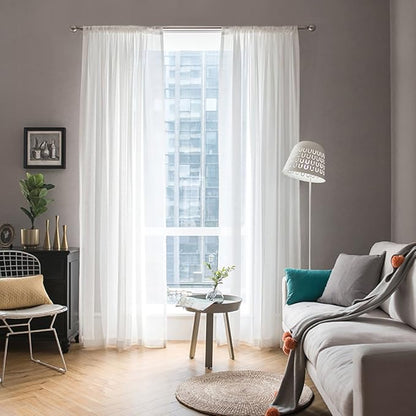 MIULEE White Sheer Curtains 96 Inches Long, 54 X 96 Inches, 2 Panels | Solid by MIULEE
