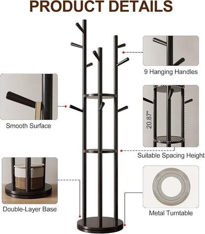 Muwuele Solid Wood Rotary Coat Rack, Freestanding Coat Rack - Image 5