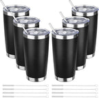 20oz Tumbler Bulk with Lid and Straw, Stainless Steel Double Wall Vacuum Insulated Travel Mug, Powder Coated Coffee Cups for Hot and Cold Drinks,Funny Gifts for Women Men(Black,6)