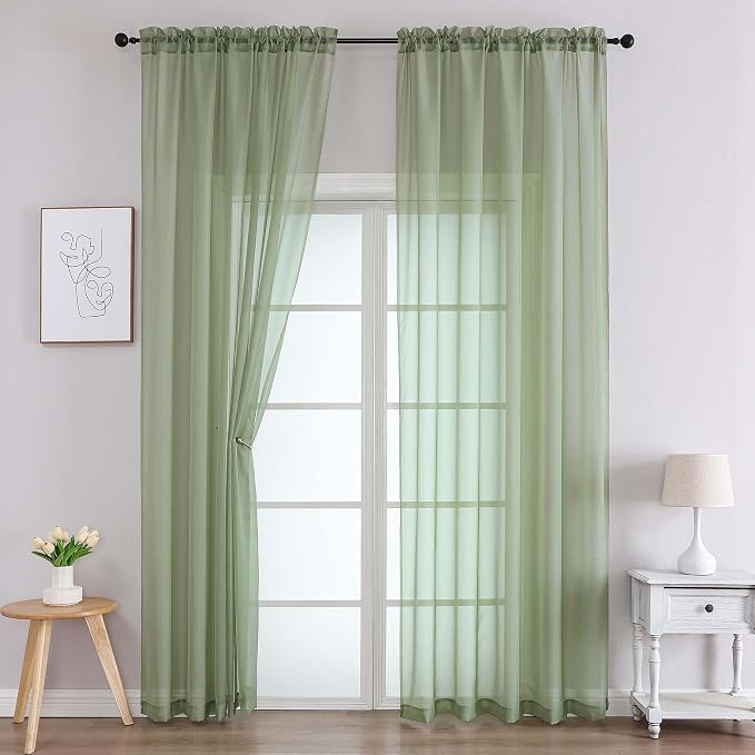Chyhomenyc Sage Green Sheer Curtains 78 Inches Long 2 Panels Set by Chyhomenyc
