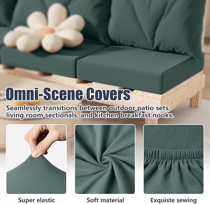 8Pcs Outdoor Cushion Covers, Stretch Patio Furniture Couch Chair Slipcovers | - Image 7