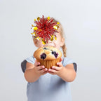 Ephlyn 30Pcs Foil Firework Cupcake Toppers Party Birthday Cake Toppers Supplies Sparkle Tinsel Cocktail Fruit Toothpick for Birthday Wedding Graduation Party Red