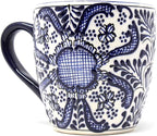 Encantada Handmade Hand-Painted Authentic Mexican Pottery Mugs (1-Pack, Cobalt Blue Flower)