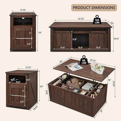 IFGET Farmhouse Furniture Set of 3, Includes 48" Lift Top Coffee Table - Image 2