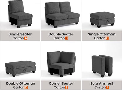 CHIC HOUSE Middle Module for Modular Couch, Corduroy Customizable Chaise - Image 3