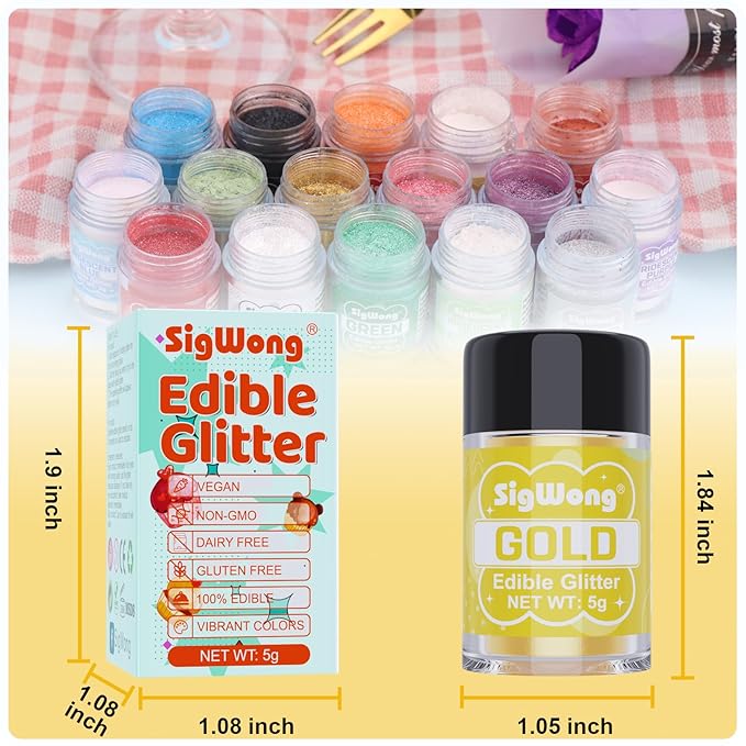 Gold Edible Glitter - 5g Food Grade Cake Decorating Shimmering Glitter, Edible Sprinkle Luster Dust for Drinks, Chocolates, Fondant, Strawberries, Cupcakes, Candy, Cookie - Vegan