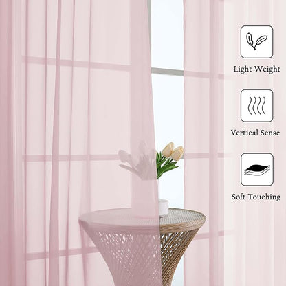 Blush Pink Sheer Curtains 108 Inches Long 2 Pcs, Dual Rod Pocket Home Decor - Image 2