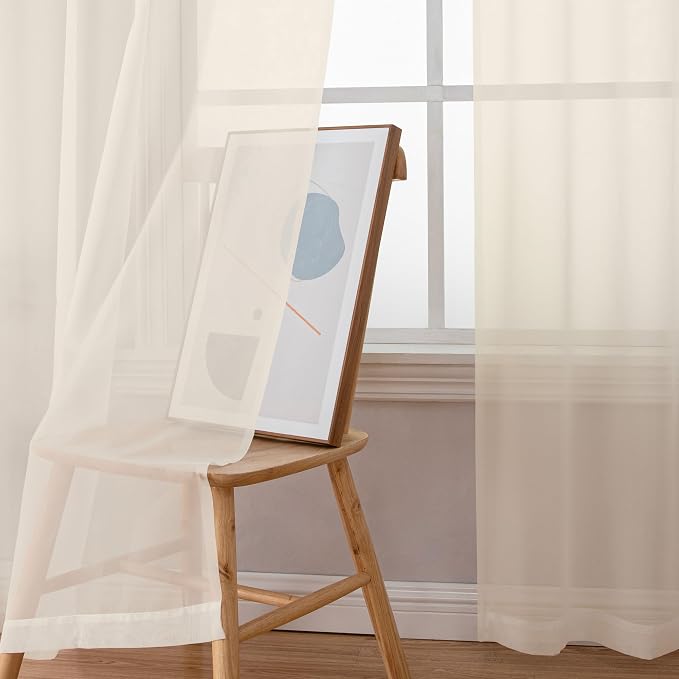 Simplebrand Cream Sheer Curtains, 2 Panels Set - Image 3