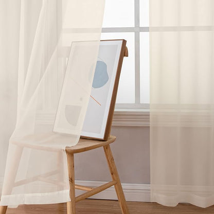 Simplebrand Cream Sheer Curtains, 2 Panels Set - Image 3