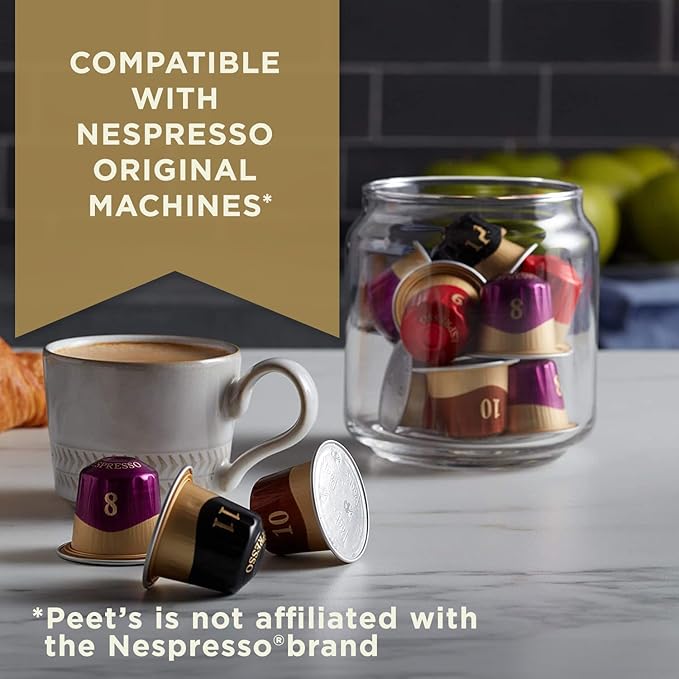 Peet's Coffee, Medium Roast Espresso Capsules, Compatible with Nespresso Original Machine - Ricchezza Intensity 8, 50 Count (5 Boxes of 10 Espresso Capsules)