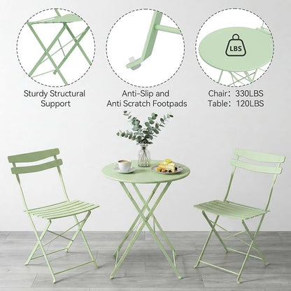 GarveeLife 3 Piece Patio Bistro Set, Folding Patio Bistro Table and Chairs Set - Image 6