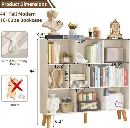 LEYAOYAO 10 Cube Bookshelf, 3 Tier Modern Wide Bookcase - Image 2