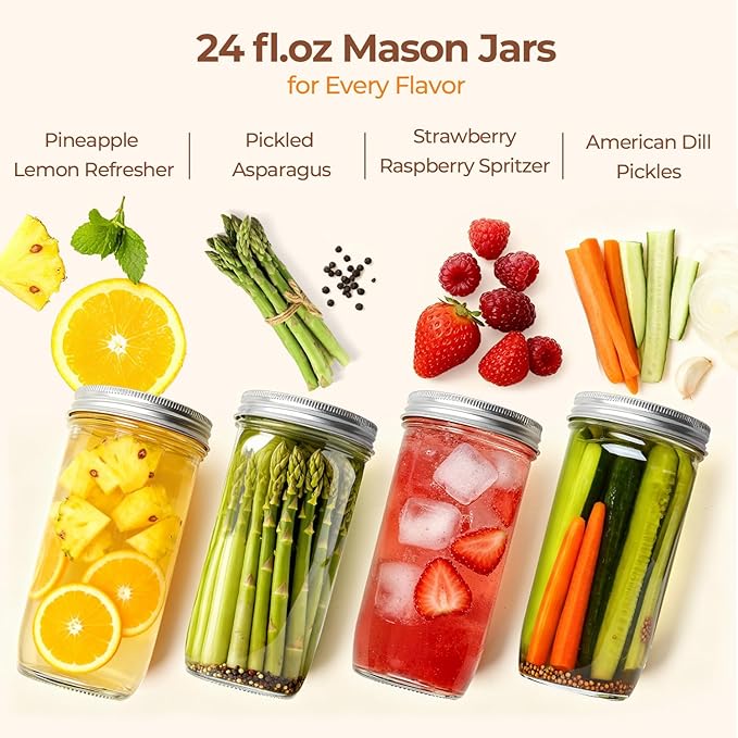 ComSaf 24 oz Mason Jars Wide Mouth 6 Pcs, Large Canning Jars with Seal Bands, 24 oz Glass jar with Lid for Jam, Sauce, Juice, Coffee, Pickling, Fruit, Dessert, Kitchen Storage, Vanilla Extract
