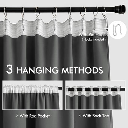 MIULEE Grey Back Tab Blackout Curtains 52x102 Inch Long 2 Panels Set | Rod - Image 3