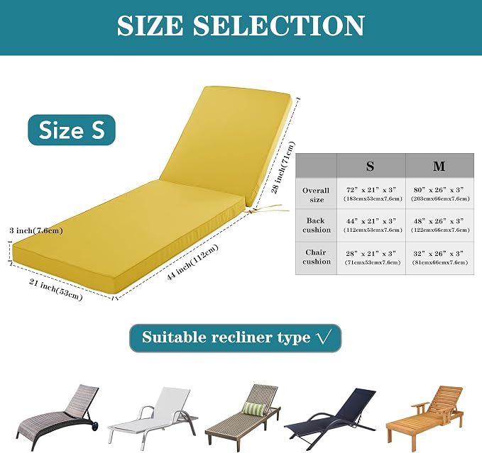 Outdoor Chaise Lounge Cushion Set of 2, Fadesafe Water-Repellent Lounge Deck - Image 3