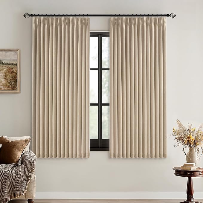MIULEE Taupe Pinch Pleated 100% Blackout Linen Curtains 40x63 Inches | Room by MIULEE