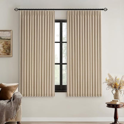 MIULEE Taupe Pinch Pleated 100% Blackout Linen Curtains 40x63 Inches | Room by MIULEE