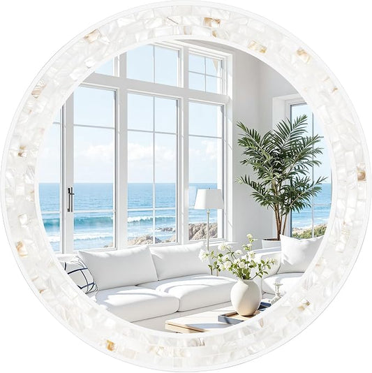 Tanmicoshomy Round Wall Mirror 30 Inch, Natural Shell Framed Circle Mirrors by Tanmicoshomy