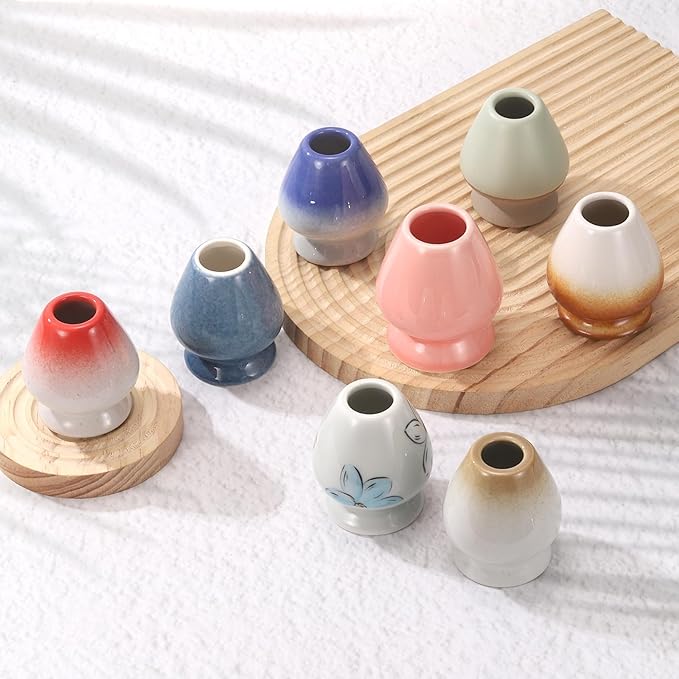 HARFINGTON Ceramic Chasen Stand 70mm Matcha Whisk Holder Teas Set Whisks Stand Traditional Matcha Tea Chasen Holder Tea Set Accessories for Tea Tasting, Gradient Yellow
