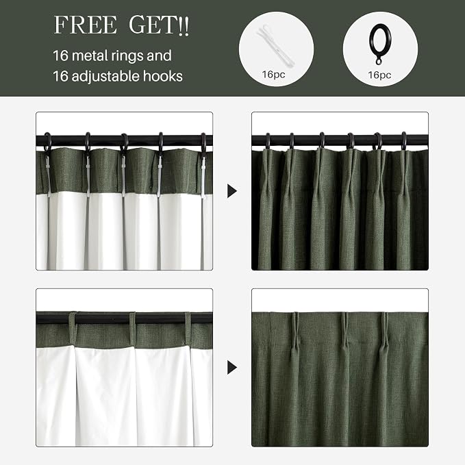 Pinch Pleated Linen Curtains 100% Blackout 102 Inches Long - Image 5