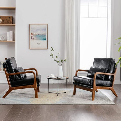 Deolme Mid Century Modern Accent Chair Living Room- Comfy Solid Wood Arm Chair - Image 4