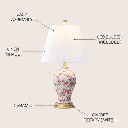 JONATHAN Y 24" White/Red French Country Ceramic Floral Urn Table Lamp, - Image 3